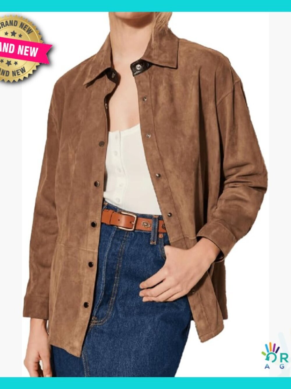Real Suede Leather Button Down Shirt Elegant Casual Chic Snap Front